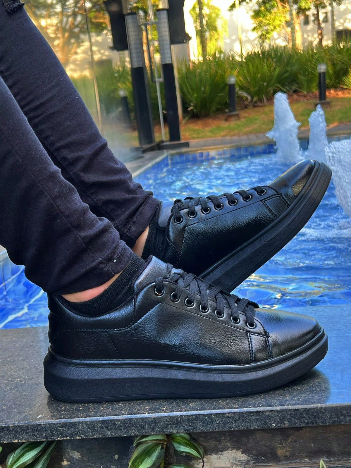 Tênis Casual Couro Solado Alto Antiderrapante