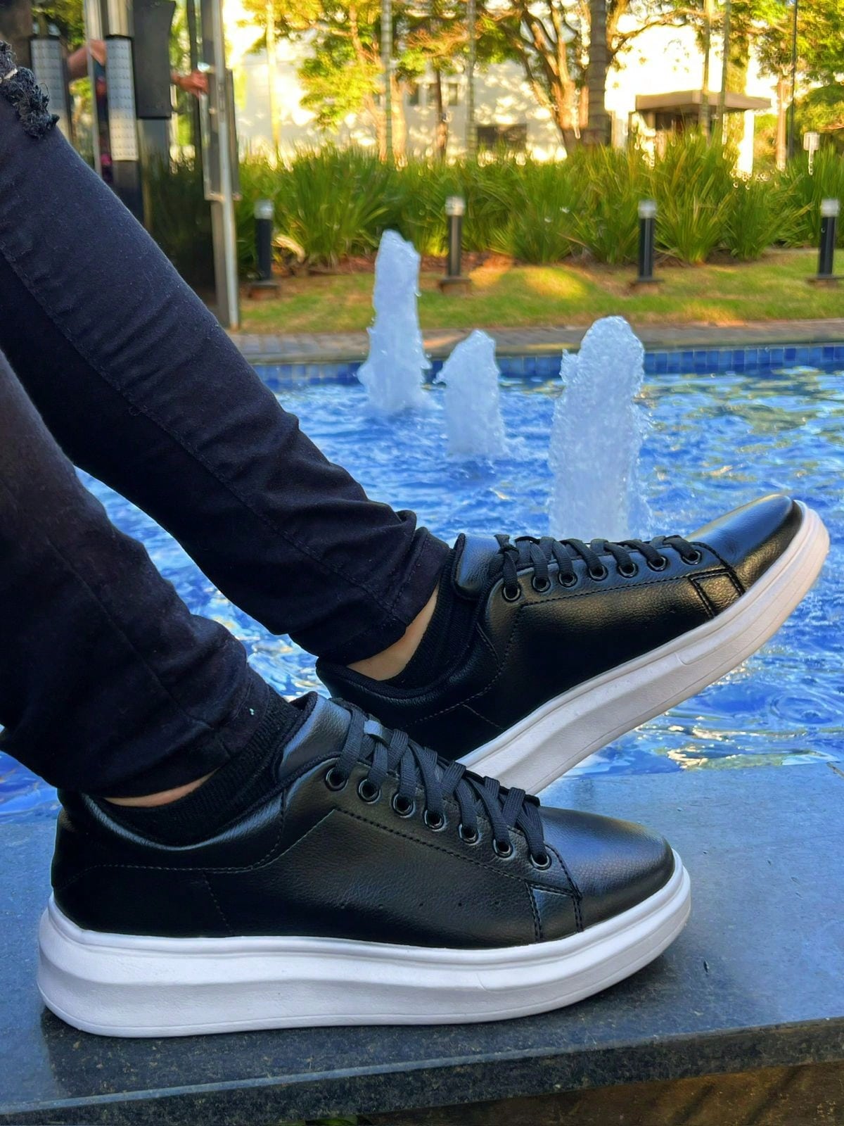 Tênis Casual Couro Solado Alto Antiderrapante