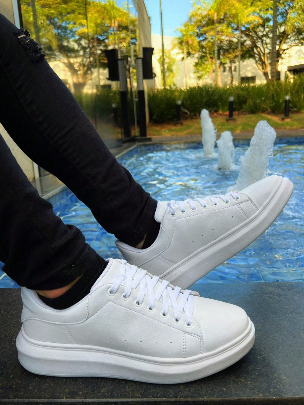 Tênis Casual Couro Solado Alto Antiderrapante