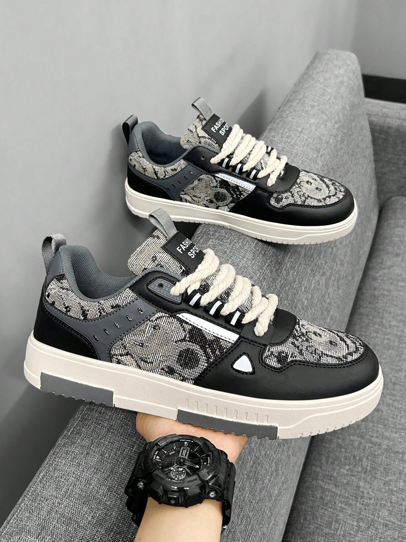 Tênis Street Estampado Casual Cano Baixo Detalhes Modernos