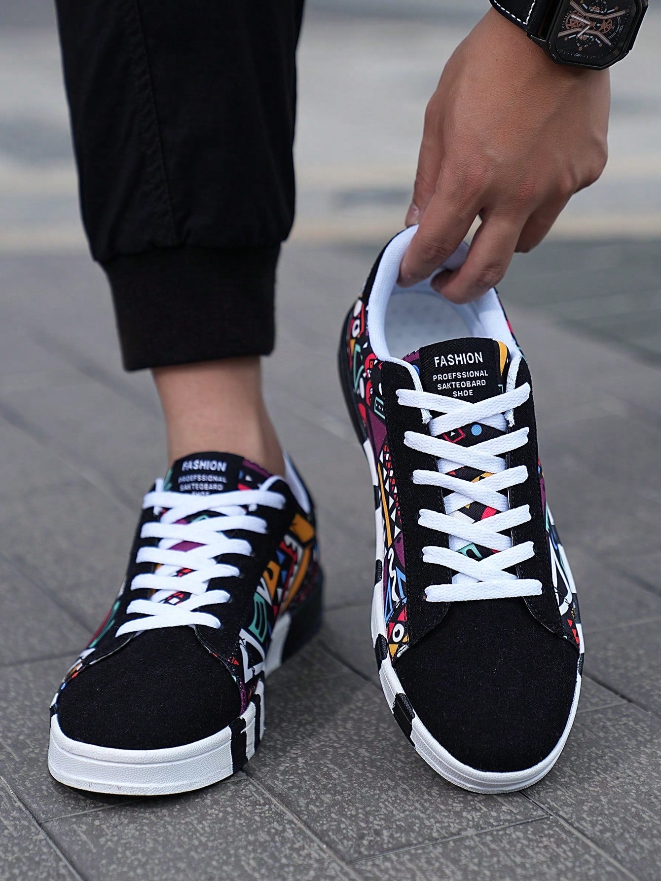 Tênis Street Estampado Geométrico Colorido Solado Casual