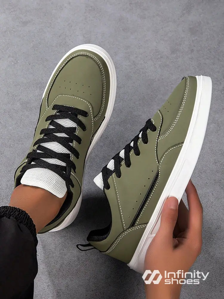 Tênis Casual Cano Baixo Estruturado Com Costuras Verde Escuro / 36 Tênis Casual Cano Baixo Estruturado Com Costuras