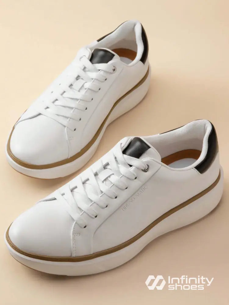 Tênis Casual Couro Com Solado Alto Confortável Branco / 36 Tênis Casual Couro Com Solado Alto Confortável