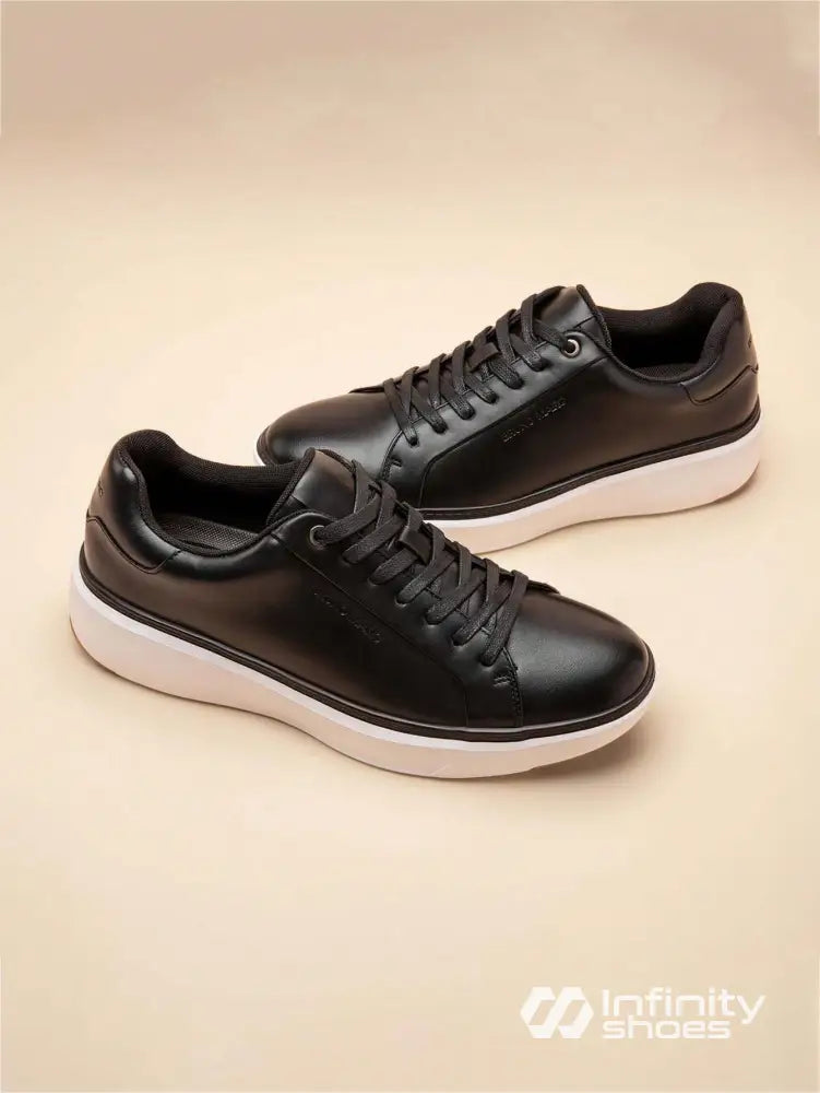 Tênis Casual Couro Com Solado Alto Confortável Preto / 36 Tênis Casual Couro Com Solado Alto Confortável