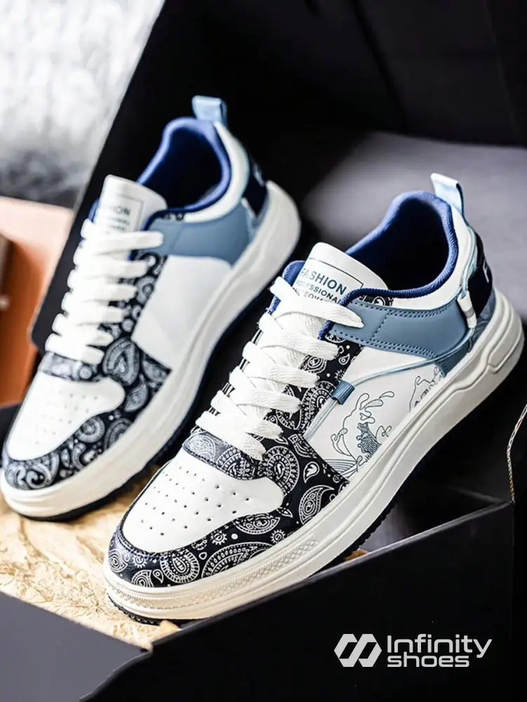 Tênis Casual Estampado Com Perfurações E Solado Resistente Azul / 36 Tênis Casual Estampado Com Perfurações E Solado