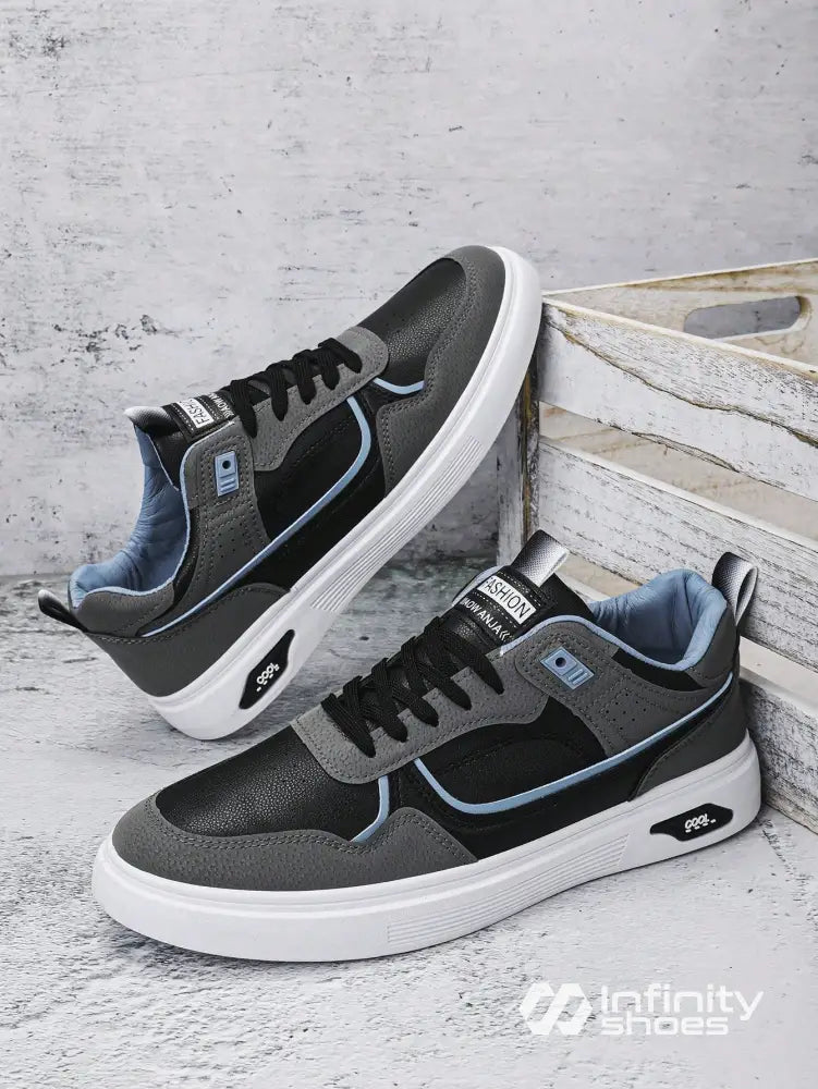 Tênis Casual Multimaterial Com Detalhes Em Camurça E Solado Grosso Tênis Casual Multimaterial Com Detalhes Em Camurça E