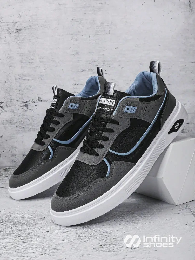 Tênis Casual Multimaterial Com Detalhes Em Camurça E Solado Grosso Tênis Casual Multimaterial Com Detalhes Em Camurça E