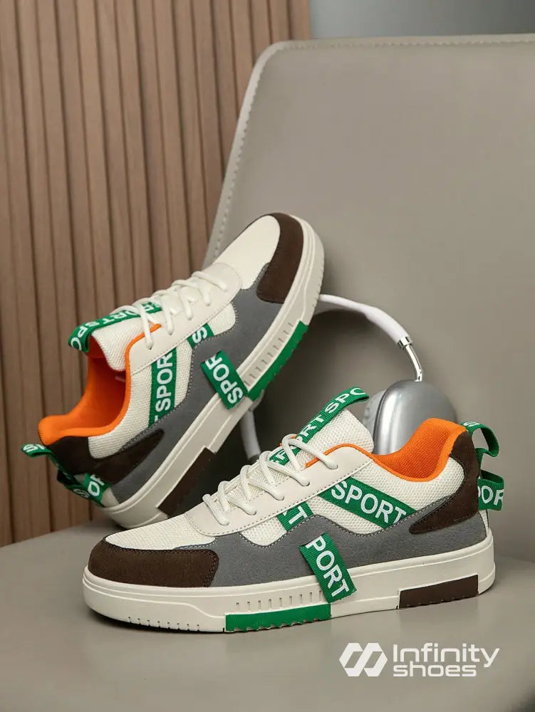 Tênis Casual Recortes Modernos Estampado Solado Robusto Branco / 36 Tênis Casual Recortes Modernos Estampado Solado