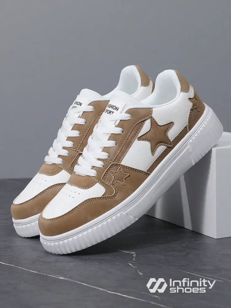 Tênis Casual Sintético Com Aplicações E Solado Grosso Marrom / 36 Tênis Casual Sintético Com Aplicações E Solado Grosso