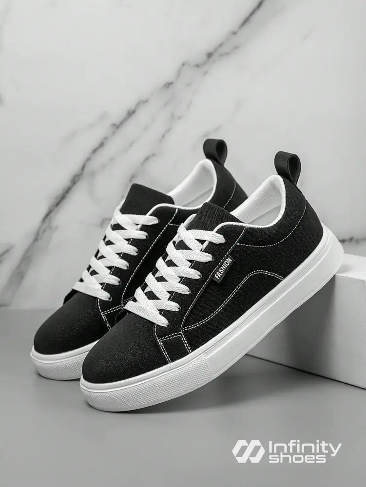 Tênis Casual Tecido Com Costura Contrastante E Solado Grosso Preto / 36 Tênis Casual Tecido Com Costura Contrastante E