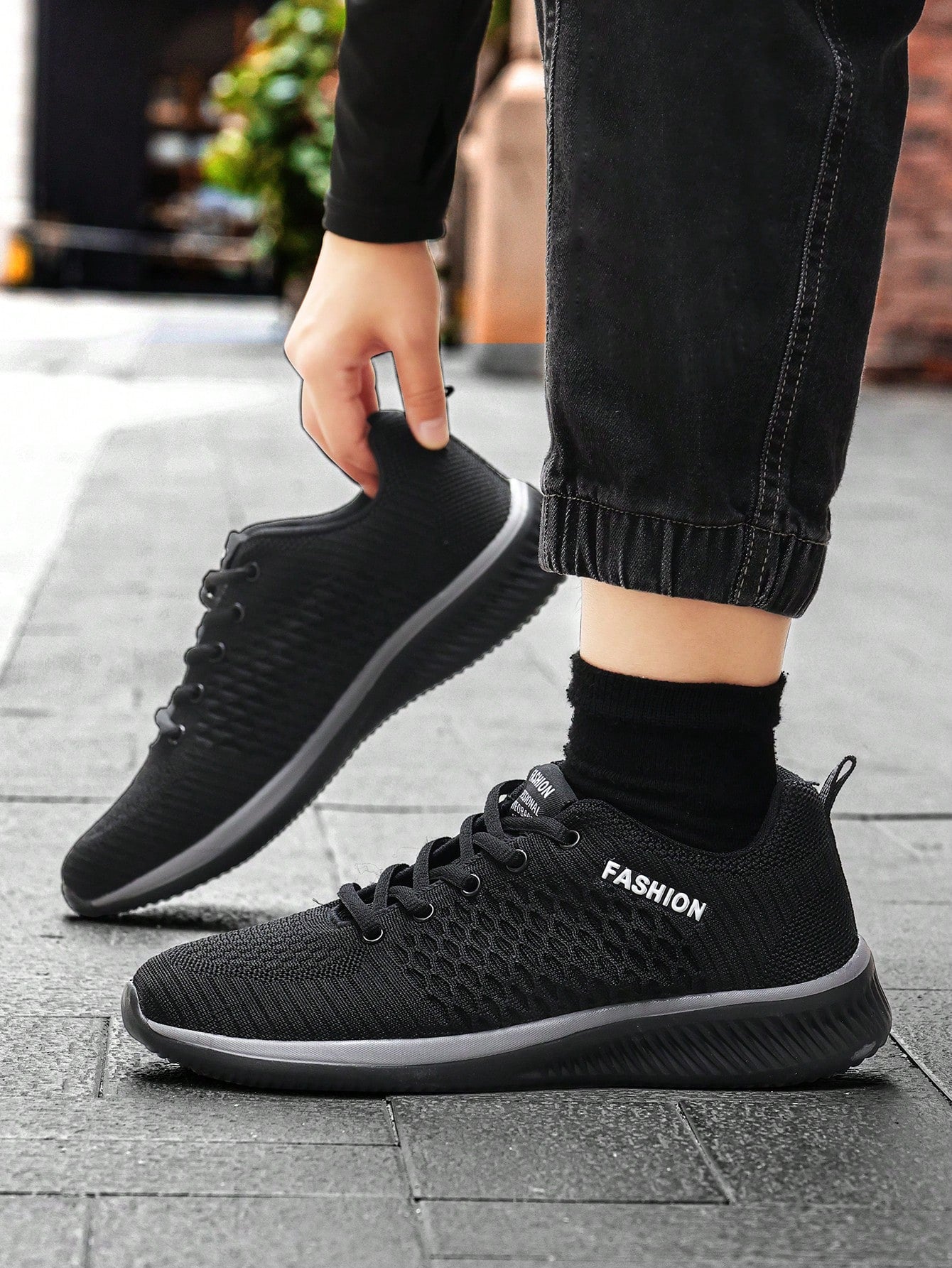 Tênis Corrida Knit Leve Com Solado Antiderrapante