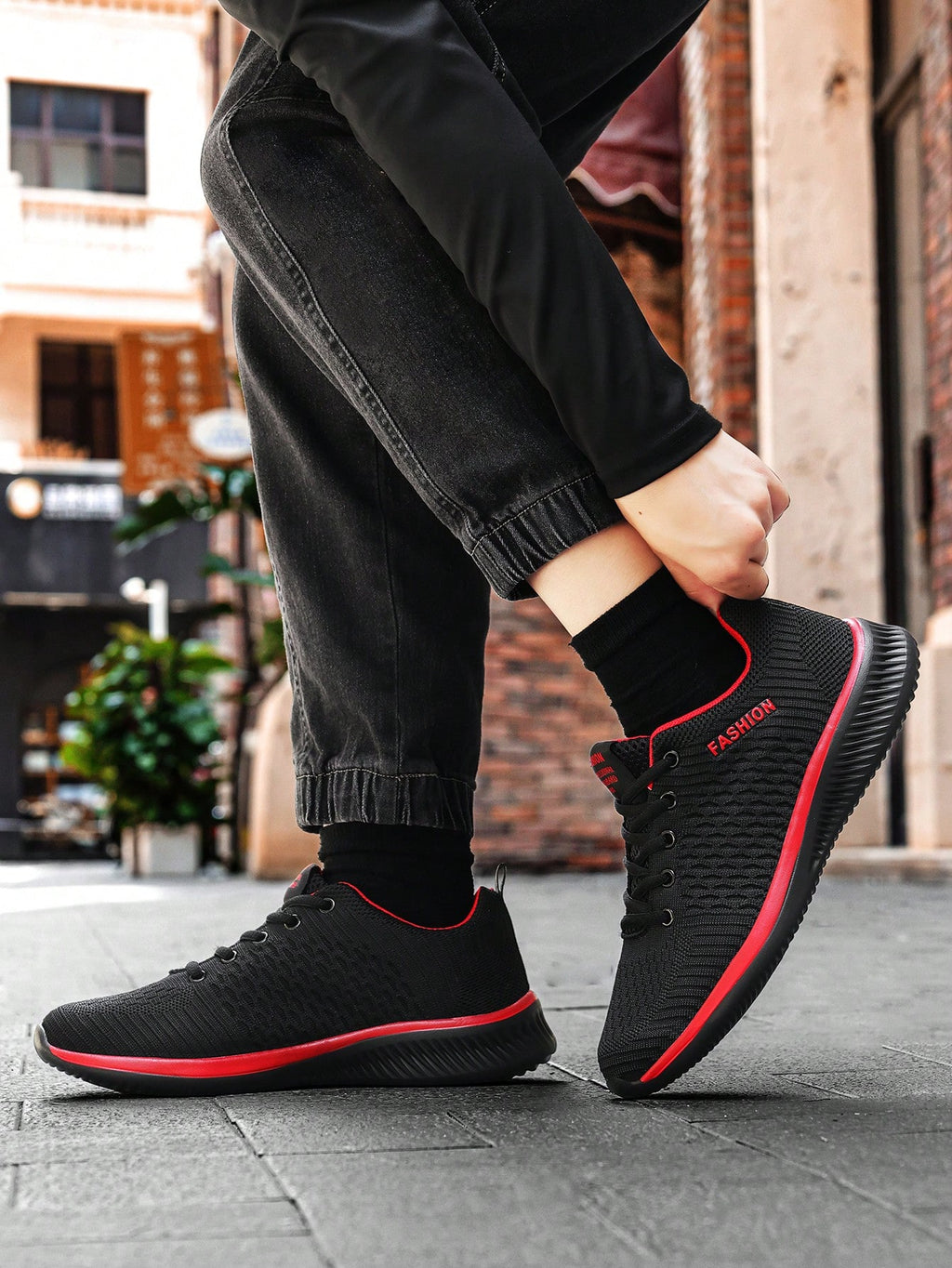 Tênis Corrida Knit Leve Com Solado Antiderrapante