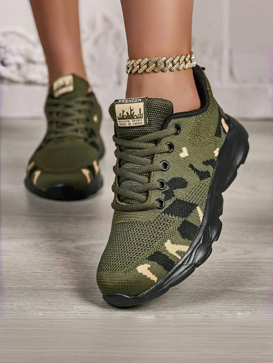 Tênis Corrida Estampado Camuflado Respirável