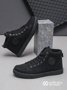 Tênis Casual Cano Alto Lona Estruturada Solado Resistente Preto / 36 Tênis Casual Cano Alto Lona Estruturada Solado