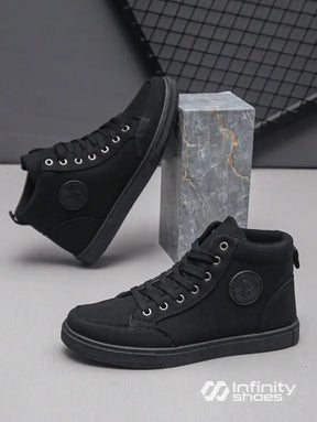 Tênis Casual Cano Alto Lona Estruturada Solado Resistente Preto / 36 Tênis Casual Cano Alto Lona Estruturada Solado