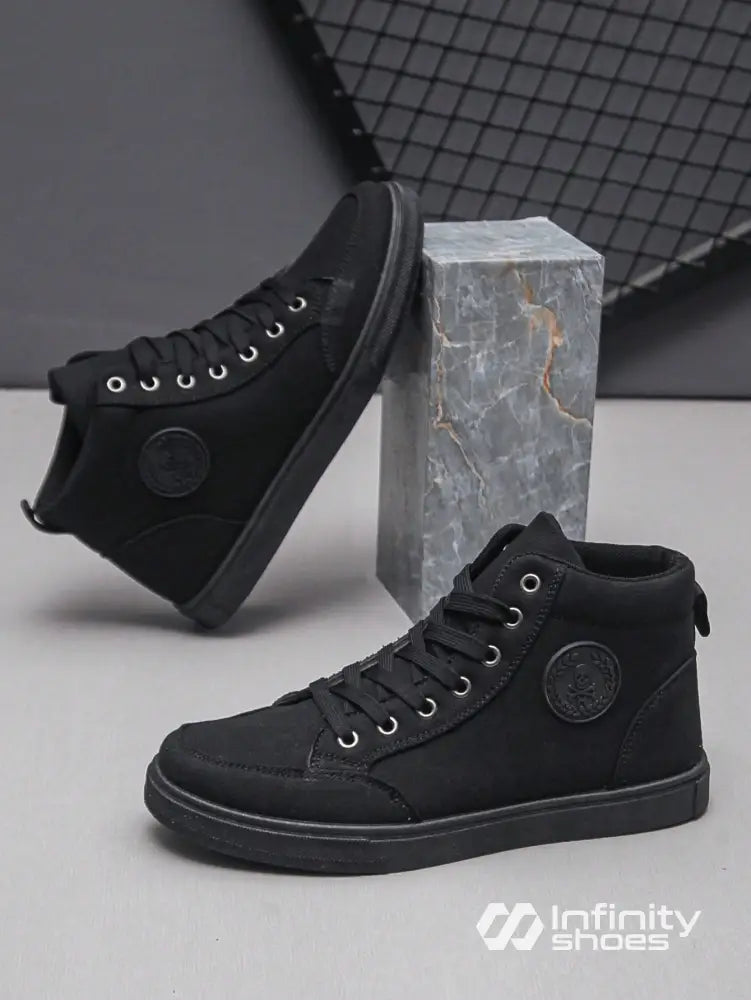 Tênis Casual Cano Alto Lona Estruturada Solado Resistente Preto / 36 Tênis Casual Cano Alto Lona Estruturada Solado