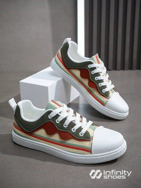 Tênis Casual Cano Baixo Estampado Listras Recortes Tênis Casual Cano Baixo Estampado Listras Recortes