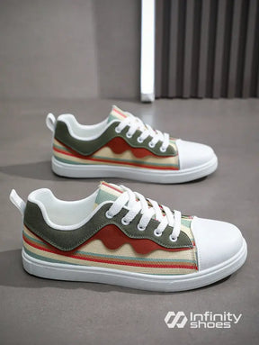 Tênis Casual Cano Baixo Estampado Listras Recortes Tênis Casual Cano Baixo Estampado Listras Recortes