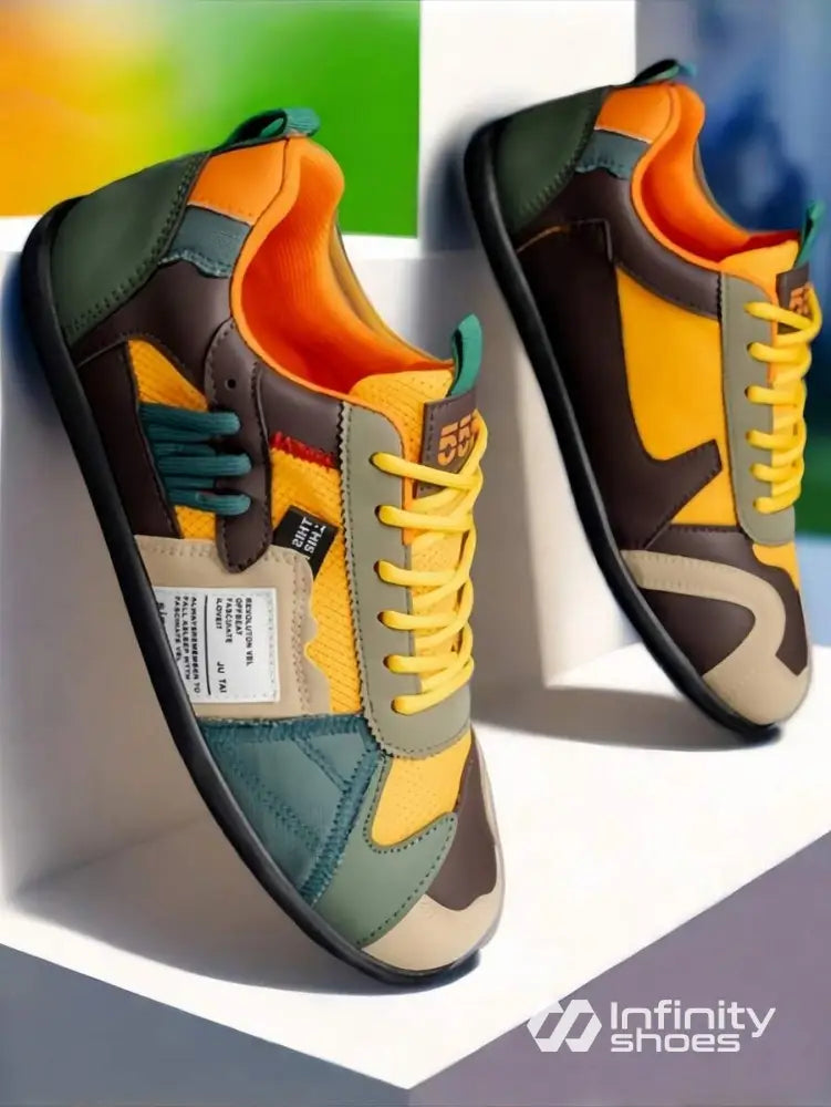 Tênis Casual Com Cabedal Multimaterial E Solado Resistente Amarela / 36 Tênis Casual Com Cabedal Multimaterial E Solado