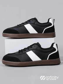 Tênis Casual Com Detalhes Em Camurça E Solado Emborrachado Preto / 36 Tênis Casual Com Detalhes Em Camurça E Solado