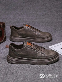 Tênis Casual Couro Sintético Com Solado Alto Estruturado Marrom / 36 Tênis Casual Couro Sintético Com Solado Alto