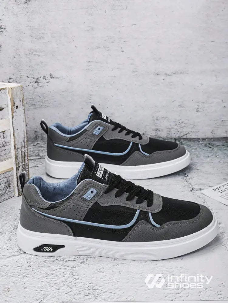 Tênis Casual Multimaterial Com Detalhes Em Camurça E Solado Grosso Tênis Casual Multimaterial Com Detalhes Em Camurça E