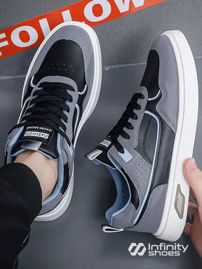 Tênis Casual Multimaterial Com Detalhes Em Camurça E Solado Grosso Chumbo / 36 Tênis Casual Multimaterial Com Detalhes