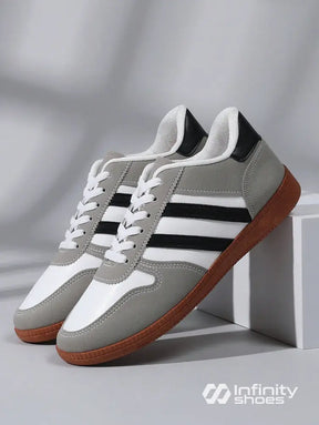 Tênis Casual Retrô Com Detalhes Em Camurça E Solado Emborrachado Cinza / 36 Tênis Casual Retrô Com Detalhes Em Camurça