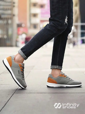 Tênis Casual Sintético Com Detalhes Em Camurça E Solado Leve Tênis Casual Sintético Com Detalhes Em Camurça E Solado