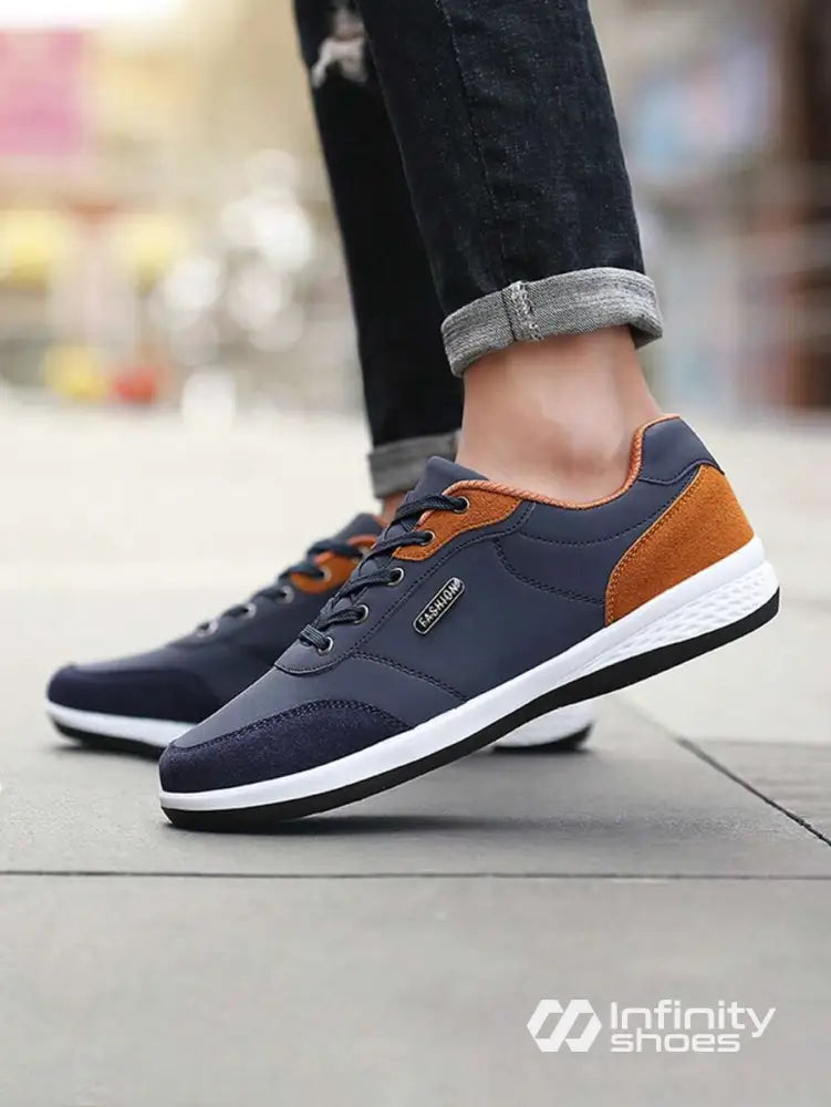 Tênis Casual Sintético Com Detalhes Em Camurça E Solado Leve Tênis Casual Sintético Com Detalhes Em Camurça E Solado