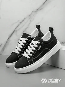 Tênis Casual Tecido Com Costura Contrastante E Solado Grosso Preto / 36 Tênis Casual Tecido Com Costura Contrastante E