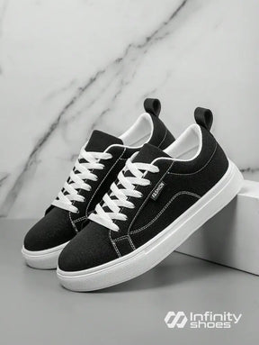 Tênis Casual Tecido Com Costura Contrastante E Solado Grosso Preto / 36 Tênis Casual Tecido Com Costura Contrastante E