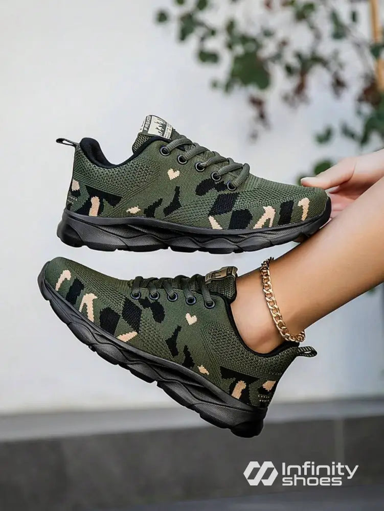 Tênis Corrida Estampado Camuflado Respirável Verde Militar / 36 Tênis Corrida Estampado Camuflado Respirável