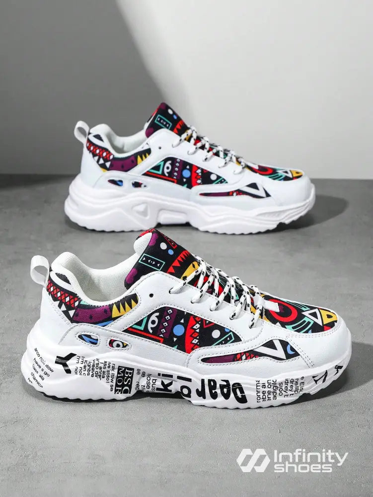 Tênis Corrida Estampado Solado Grosso Resistente Branco / 36 Tênis Corrida Estampado Solado Grosso Resistente