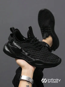 Tênis Corrida Leve Em Mesh Respirável Com Design Moderno Preto / 36 Tênis Corrida Leve Em Mesh Respirável Com Design