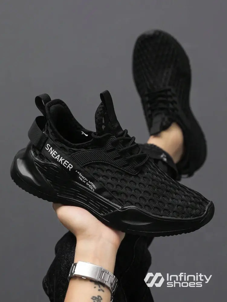 Tênis Corrida Leve Em Mesh Respirável Com Design Moderno Preto / 36 Tênis Corrida Leve Em Mesh Respirável Com Design