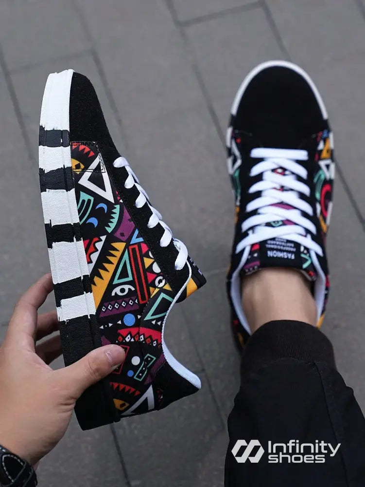 Tênis Street Estampado Geométrico Colorido Solado Casual Tênis Street Estampado Geométrico Colorido Solado Casual