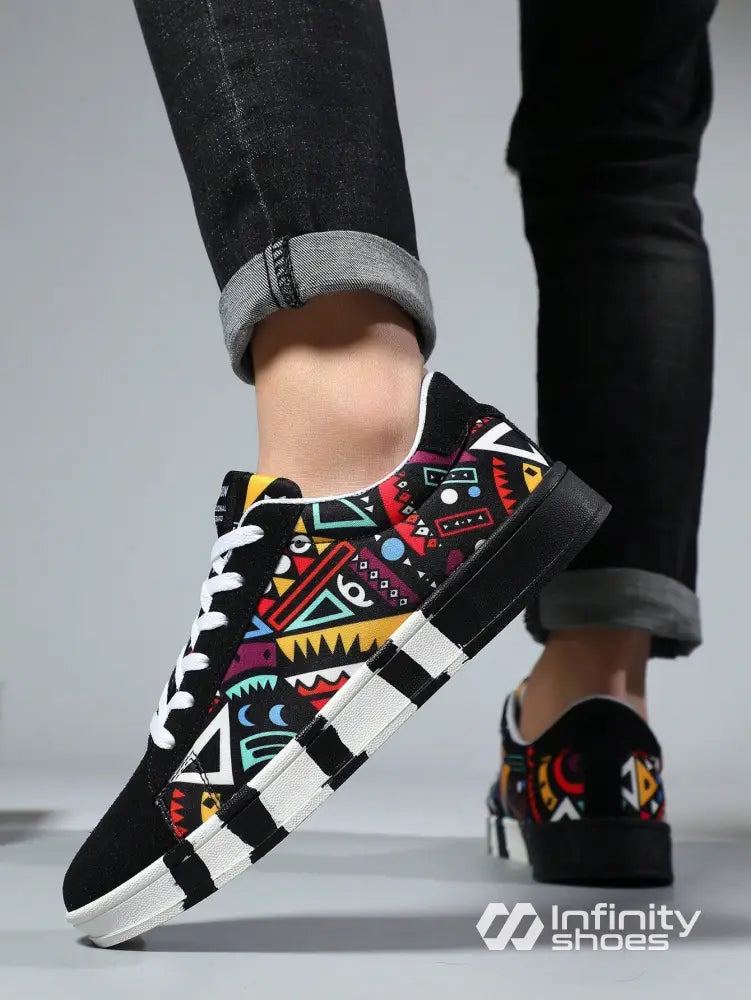 Tênis Street Estampado Geométrico Colorido Solado Casual Preto / 36 Tênis Street Estampado Geométrico Colorido Solado