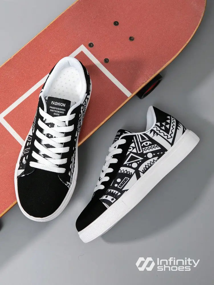 Tênis Street Estampado Tribal Preto E Branco Estilo Urbano Preto e Branco / 36 Tênis Street Estampado Tribal Preto E