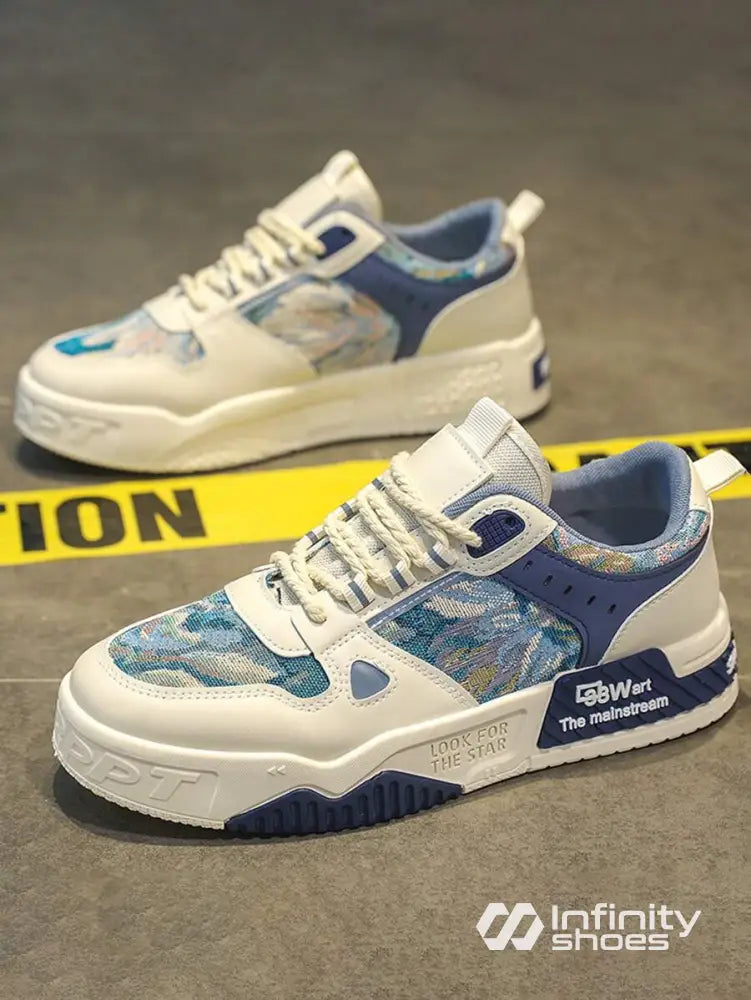 Tênis Street Estilo Urbano Com Detalhes Estampados Azul / 36 Tênis Street Estilo Urbano Com Detalhes Estampados
