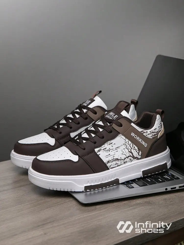 Tênis Street Estilo Urbano Recortes Detalhados Marrom / 36 Tênis Street Estilo Urbano Recortes Detalhados