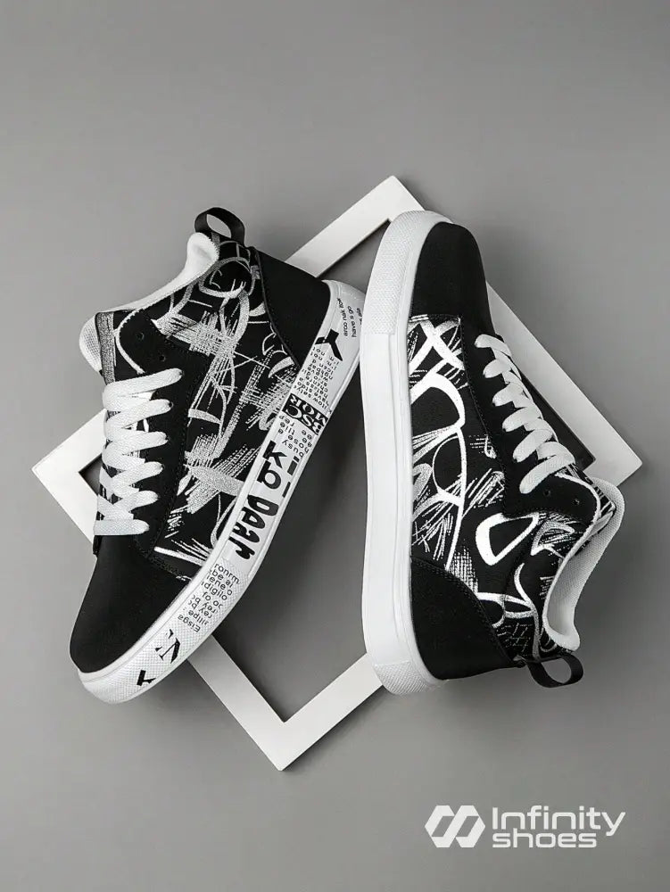 Tênis Street Grafite Estampado Estilo Descolado Urbano Preto e Branco / 36 Tênis Street Grafite Estampado Estilo