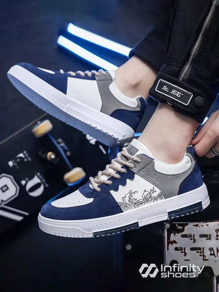 Tênis Street Recortes Modernos Solado Reforçado Azul-marinho / 36 Tênis Street Recortes Modernos Solado Reforçado